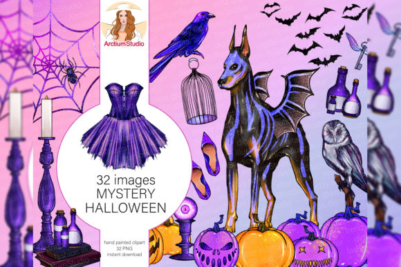 Magic Clipart Set of Purple Halloween