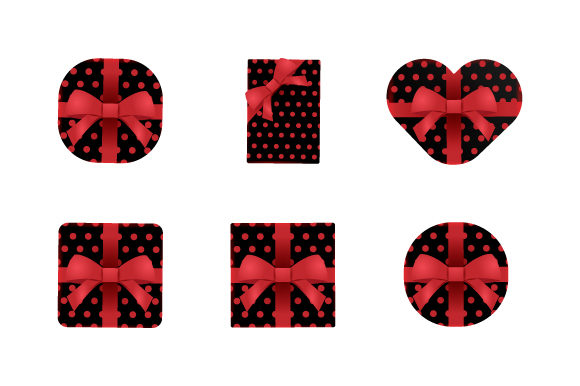 Set of Black Gift Boxes with Red Bows