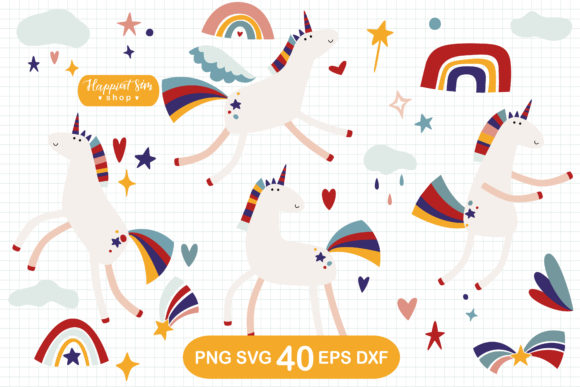 Unicorn and Rainbow Set for Creative Projects